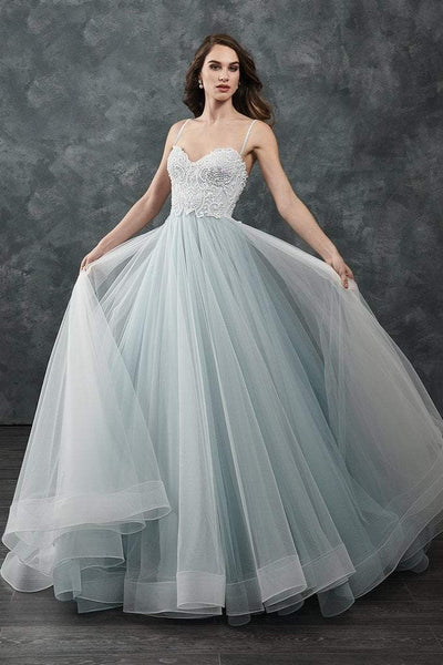Rachel Allan Bridal - M644 Sleeveless Beaded Bodice Tulle Wedding Gown Special Occasion Dress 0 / Ivory/Light Blue