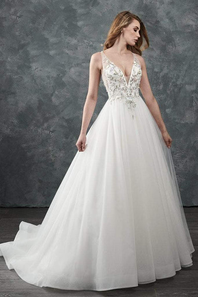 Rachel Allan Bridal - M645 Floral Applique V Neck Tulle Wedding Gown Special Occasion Dress 0 / Ivory/Multi,