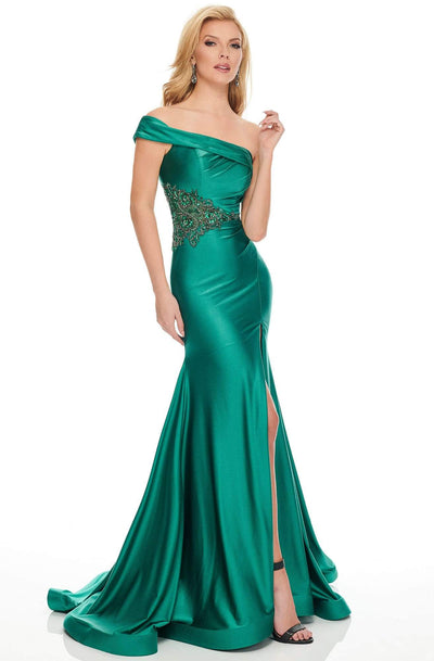 Rachel Allan Couture - 8440 Asymmetrical Embellished Trumpet Dress Evening Dresses 0 / Hunter Green