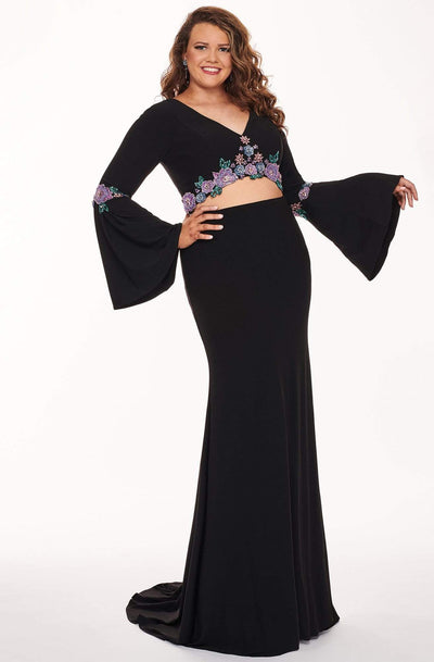 Rachel Allan Curves - 6689 Two Piece Beaded Long Sleeve Jersey Dress Evening Dresses 14W / Black