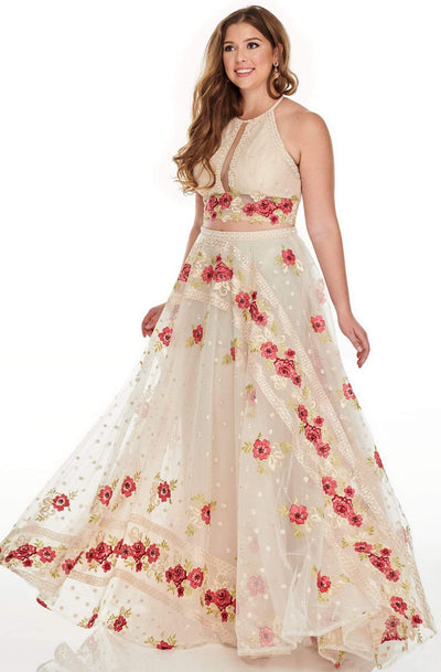 Rachel Allan Curves - 7233 Two-Piece Embroidered Floral A-Line Gown Prom Dresses 14W Plus size / White Coral