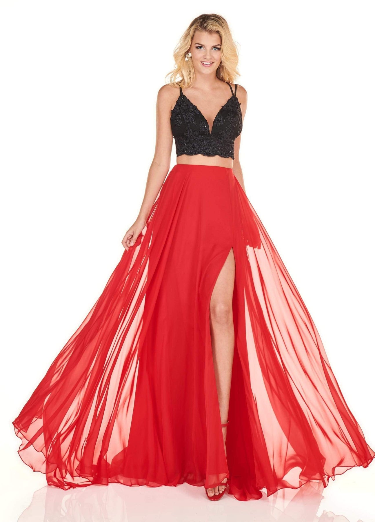 Rachel Allan Homecoming - 4157 Two Piece Applique A-line Dress Special Occasion Dress 0 / Red Black