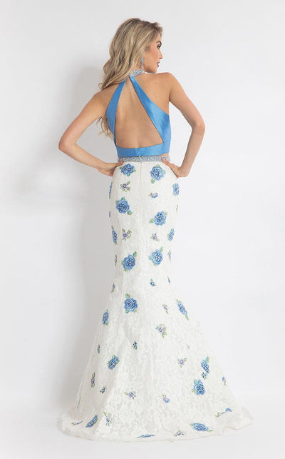 Rachel Allan - Lace Floral Mermaid Dress 6050 - 1 pc Periwinkle/White In Size 4 Available CCSALE 4 / Periwinkle/White
