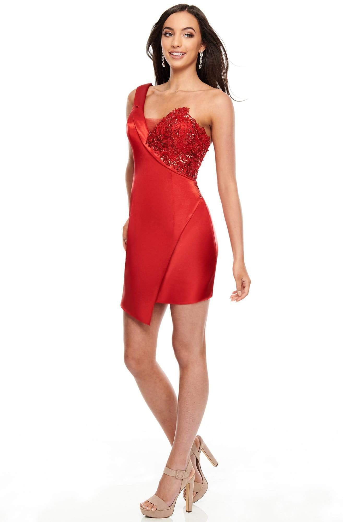 Rachel Allan LBD - L1266 Asymmetrical Wrap Sheath Cocktail Dress Party Dresses 0 / Red