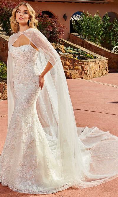 Rachel Allan M821 - Lace Mermaid Bridal Gown with Cape Special Occasion Dress 0 / Ivory