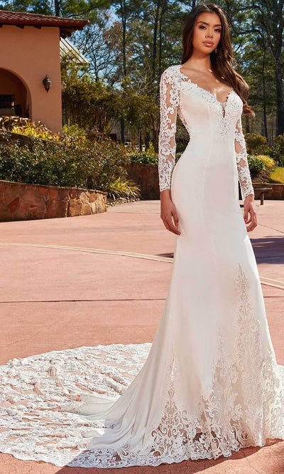 Rachel Allan M827 - Embroidered Long Sleeve Bridal Gown Bridal Dress 00 / Ivory