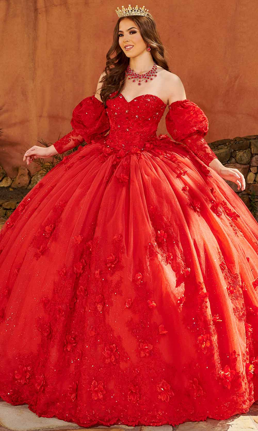 Rachel Allan Mq1103 - Glitter Tulle Ballgown 0 / Red