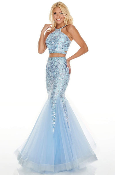 Rachel Allan Prom - 7057 Two Piece Embroidered Halter Mermaid Dress Prom Dresses 0 / Sky Blue