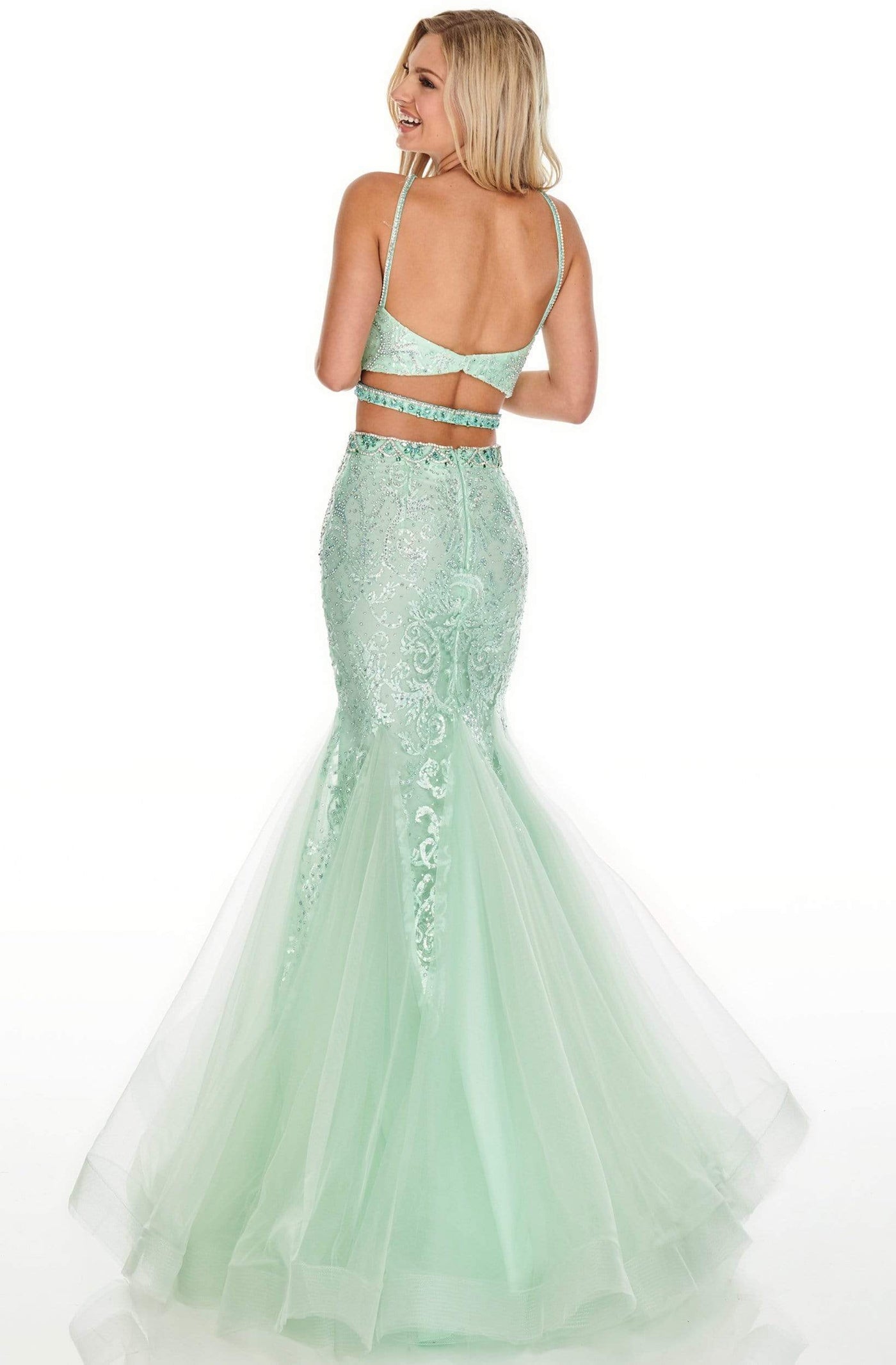 Rachel Allan Prom - 7057 Two Piece Embroidered Halter Mermaid Dress Prom Dresses