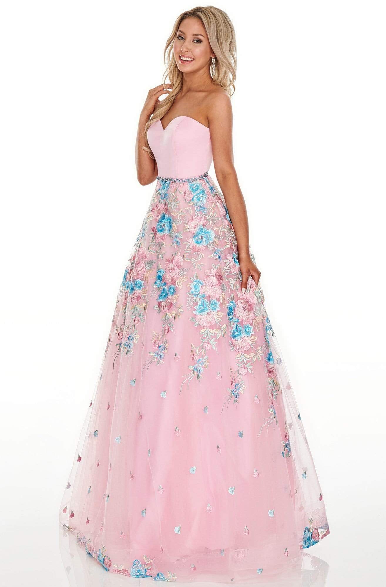 Rachel Allan Prom - 7063 Strapless Bodice Embroidered A-Line Gown Prom Dresses 0 / Pink Multi