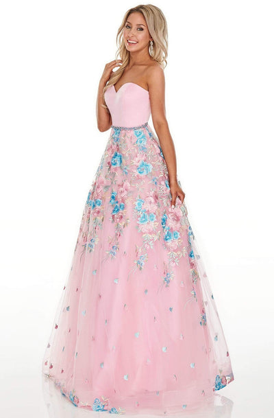 Rachel Allan Prom - 7063 Strapless Bodice Embroidered A-Line Gown Prom Dresses 0 / Pink Multi