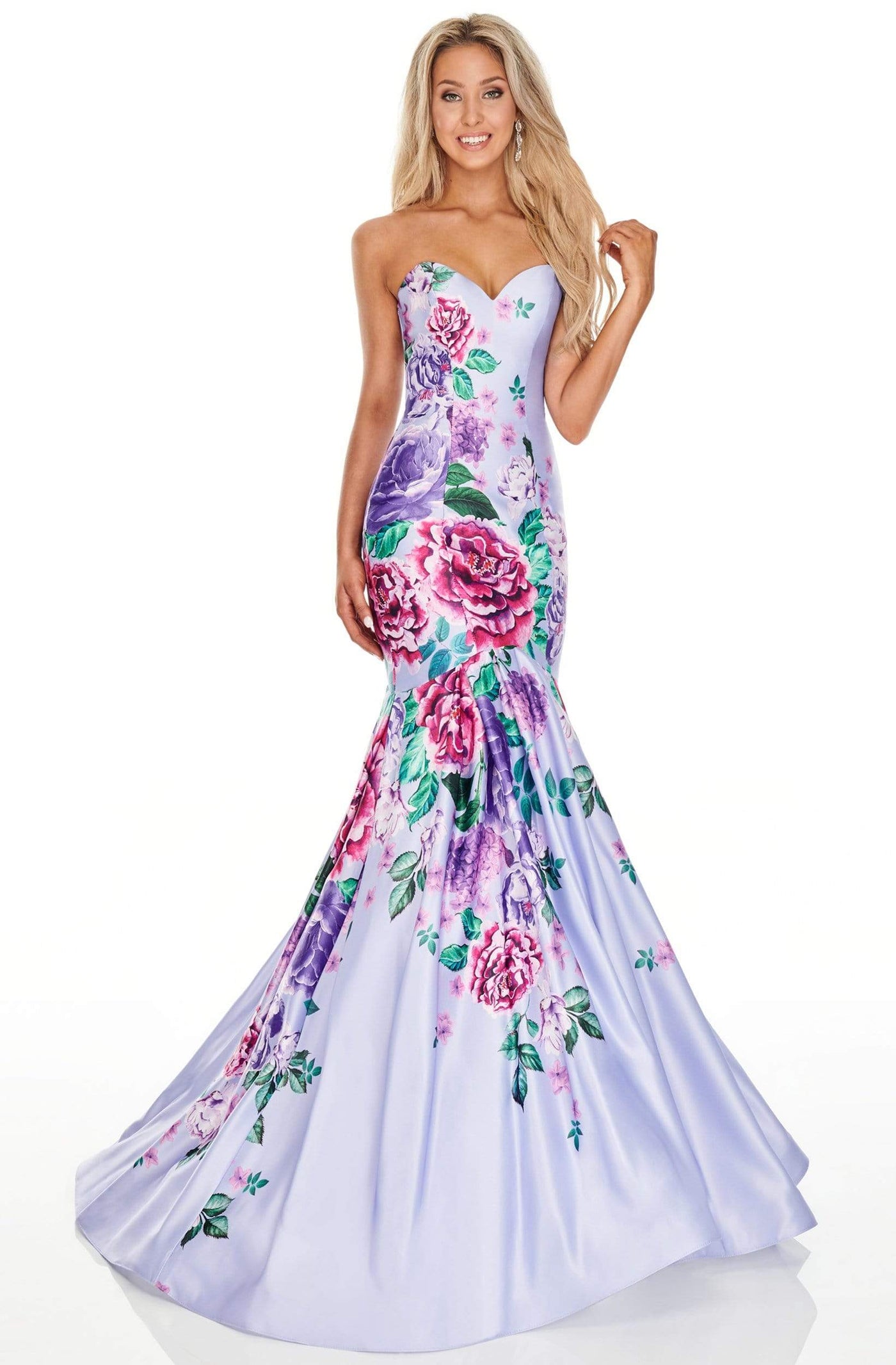 Rachel Allan Prom - 7073 Sweetheart Floral Printed Trumpet Dress Prom Dresses 0 / Lilac Multi