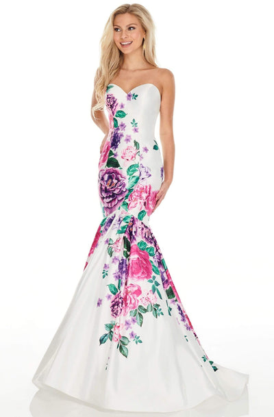 Rachel Allan Prom - 7073 Sweetheart Floral Printed Trumpet Dress Prom Dresses 0 / White Multi