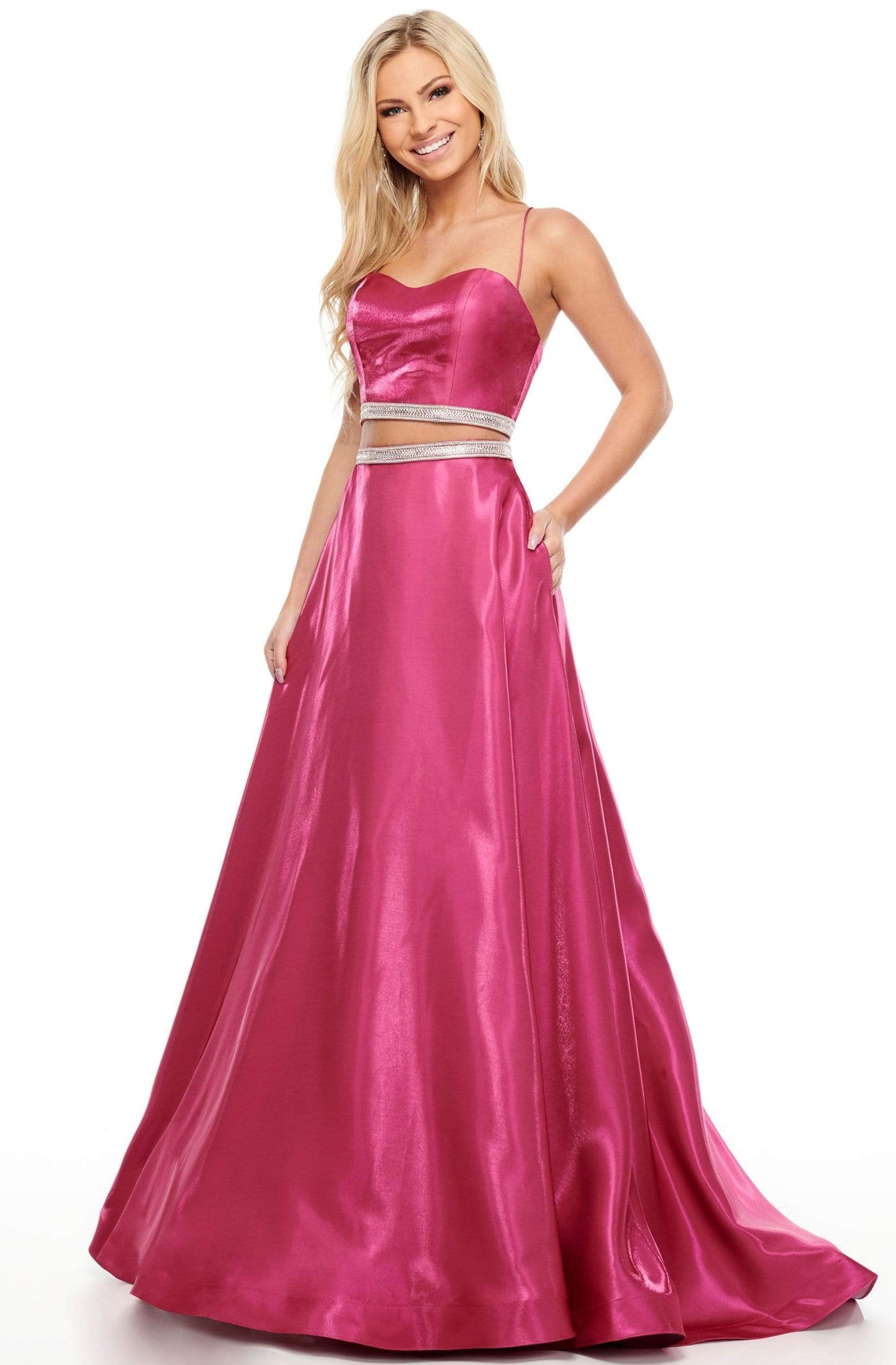 Rachel Allan Prom - 7106 Two Piece Beaded Satin A-Line Dress Prom Dresses 0 / Magenta