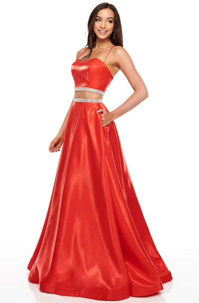 Rachel Allan Prom - 7106 Two Piece Beaded Satin A-Line Dress Prom Dresses 0 / Red