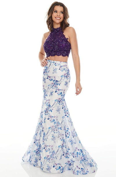 Rachel Allan Prom - 7170 Two-Piece Lace Bodice Trumpet Dress Prom Dresses 0 / Purple