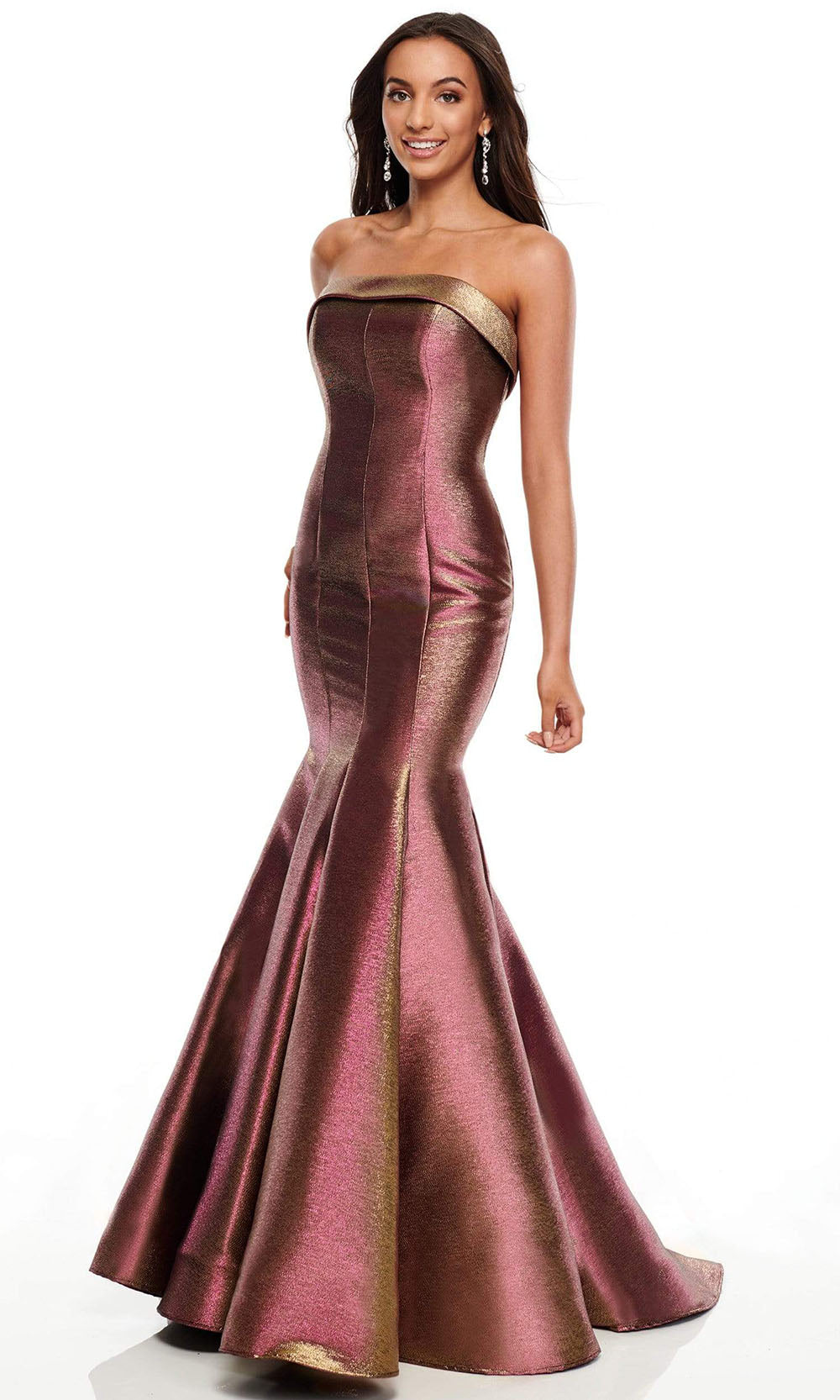 Rachel Allan - 7176SC Cuffed Straight Across Neck Mermaid Dress In magenta