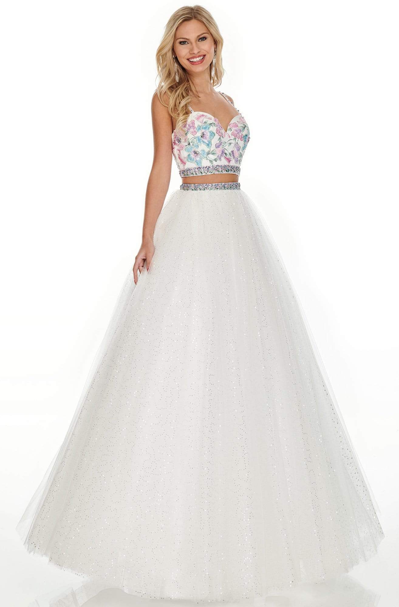 Rachel Allan Prom - 7193 Two-Piece Sweetheart Bedazzled A-Line Dress Prom Dresses 0 / White Multi