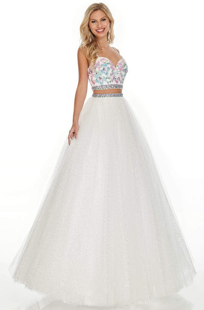 Rachel Allan Prom - 7193 Two-Piece Sweetheart Bedazzled A-Line Dress Prom Dresses 0 / White Multi