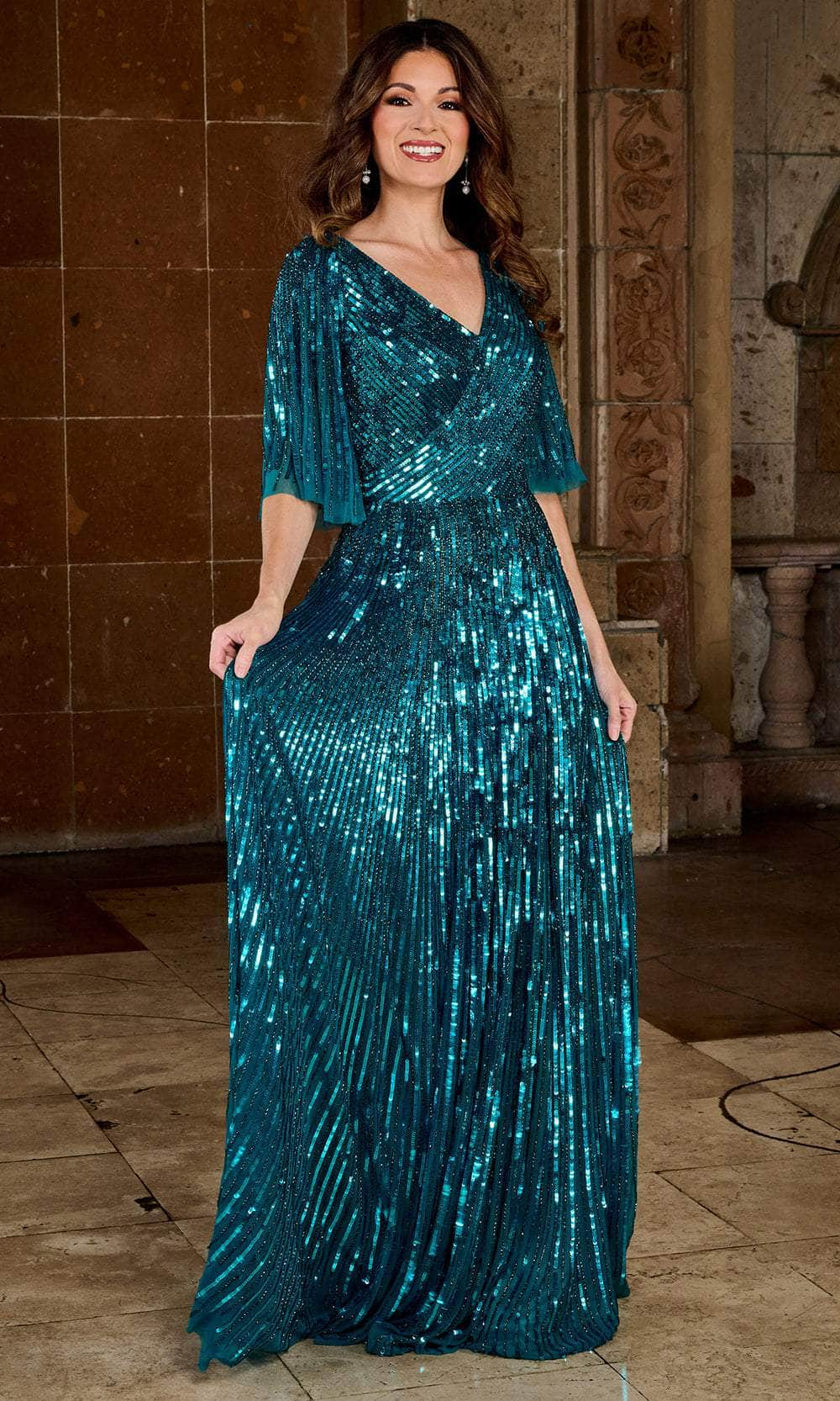 Rachel Allan RB8127 - Sequin V-Neck Dress Evening Dressess 0 / Peacock