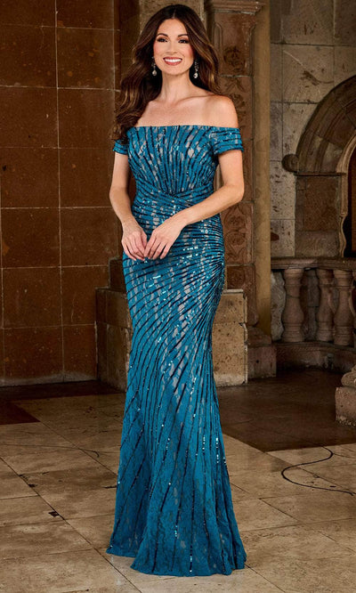 Rachel Allan RB8136 - Off-Shoulder Mermaid Dress Evening Dressess 0 / Peacock Nude