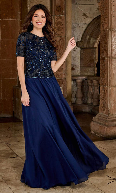 Rachel Allan RB8140 - Short Sleeve Sequin Floral Pattern Dress