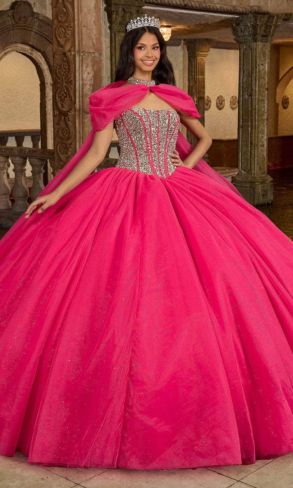 Rachel Allan RQ1130 - Strapless Beaded Ballgown Quinceanera Dresses 0 / Bright Pink