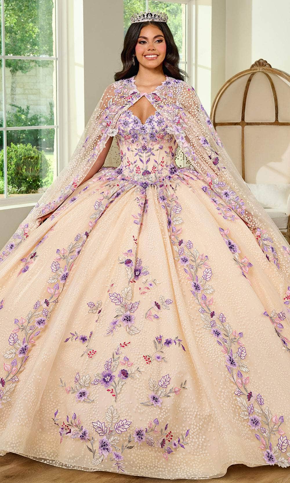 Rachel Allan RQ2185 - Cold Shoulder Embroidered Ballgown Ball Gowns 0 / Champagne Multi