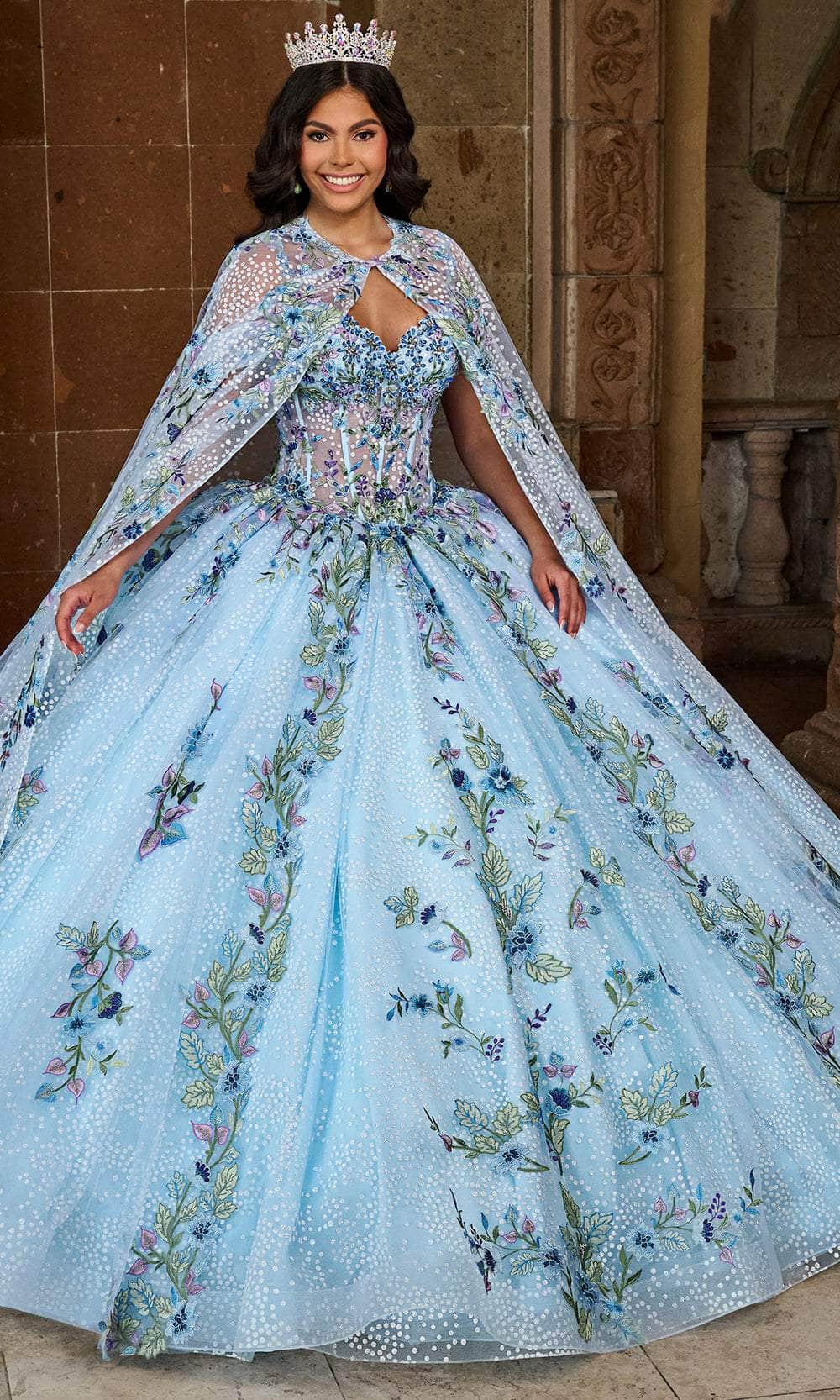 Rachel Allan RQ2185 - Cold Shoulder Embroidered Ballgown Ball Gowns 0 / Light Blue Multi