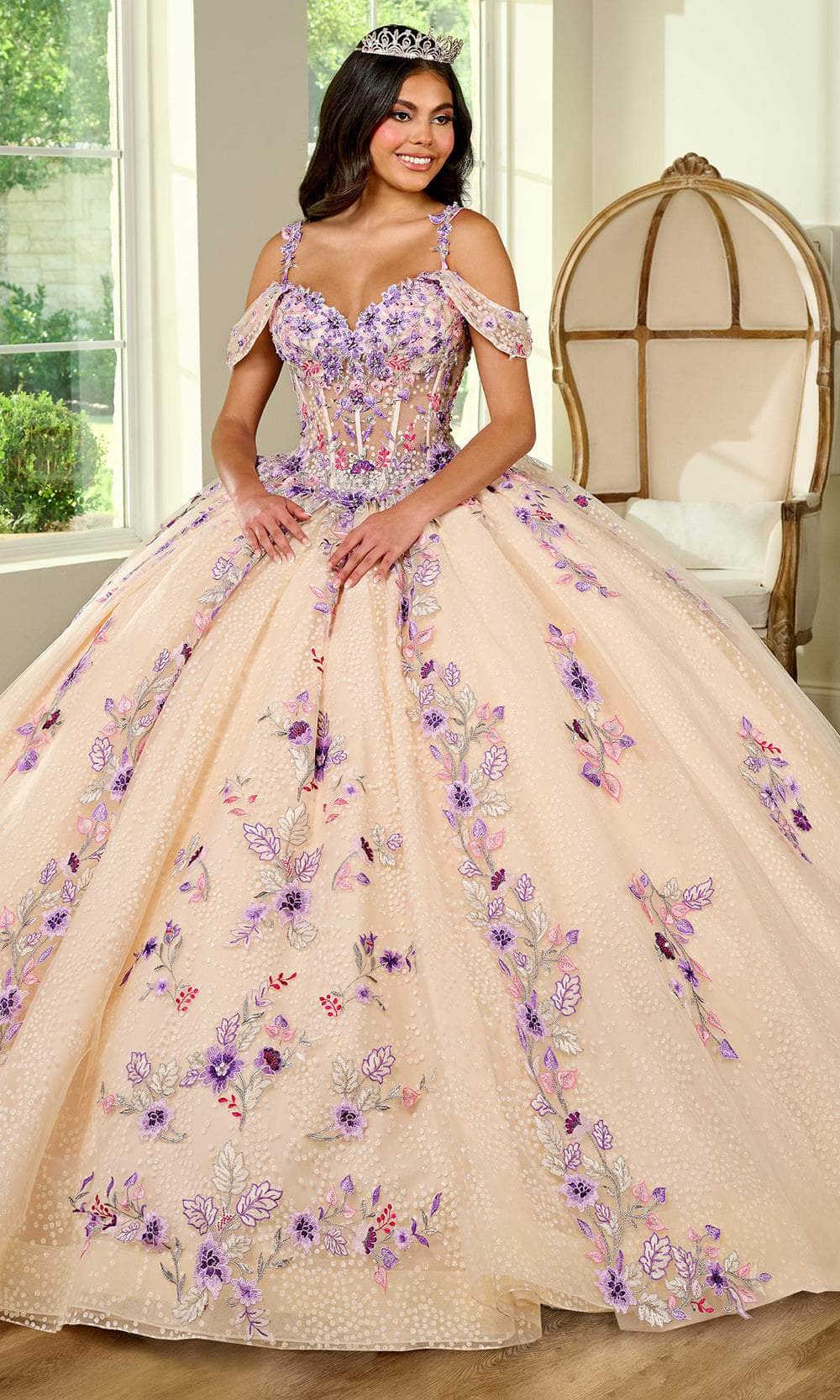 Rachel Allan RQ2185 - Cold Shoulder Embroidered Ballgown