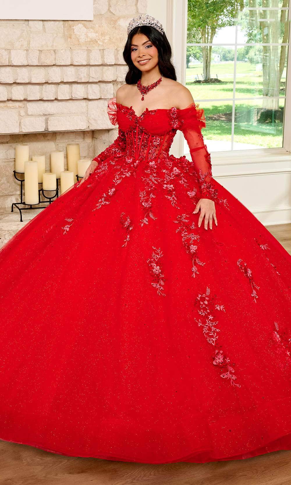 Rachel Allan RQ2188 - Sweetheart Neck Beaded 3D Floral Embellished Ballgown Ball Gowns 0 / Red