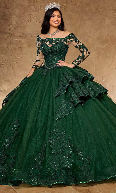 Rachel Allan RQ2192 - Off-Shoulder Long Sleeve Ballgown Ball Gowns 0 / Emerald