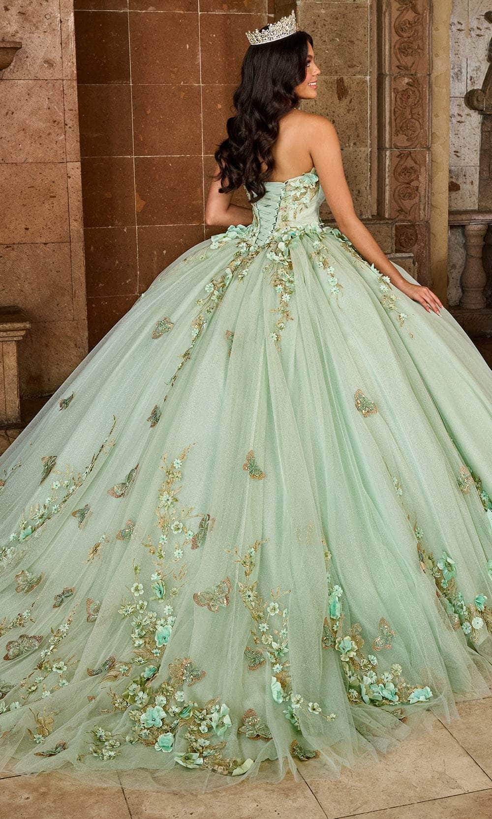 Rachel Allan RQ3125 - Long Ombre Tulle, Glitter Tulle, Applique, Beading Ballgown - Detachable Straps, Fitted Bodice, Strapless, 3D Floral Embellishments, Lace-Up Back, Train ADASA Rachel Allan RQ3125 - Long Ombre Tulle, Glitter Tulle, Applique, Beading Ballgown - Detachable Straps, Fitted Bodice, Strapless, 3D Floral Embellishments, Lace-Up Back, Train ADASA