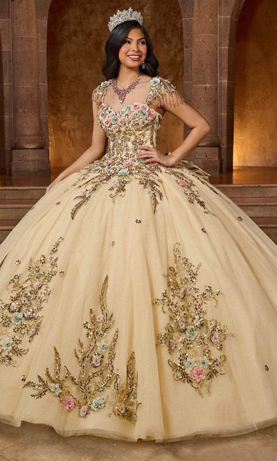 Rachel Allan RQ3126 - 3D Floral Embellished Sweetheart Neck Ballgown Ball Gowns 0 / Champagne Gold Multi