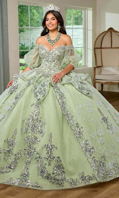 Rachel Allan RQ3128 - Off-Shoulder Detachable Tulle Sleeve Ballgown Ball Gowns 0 / Sage