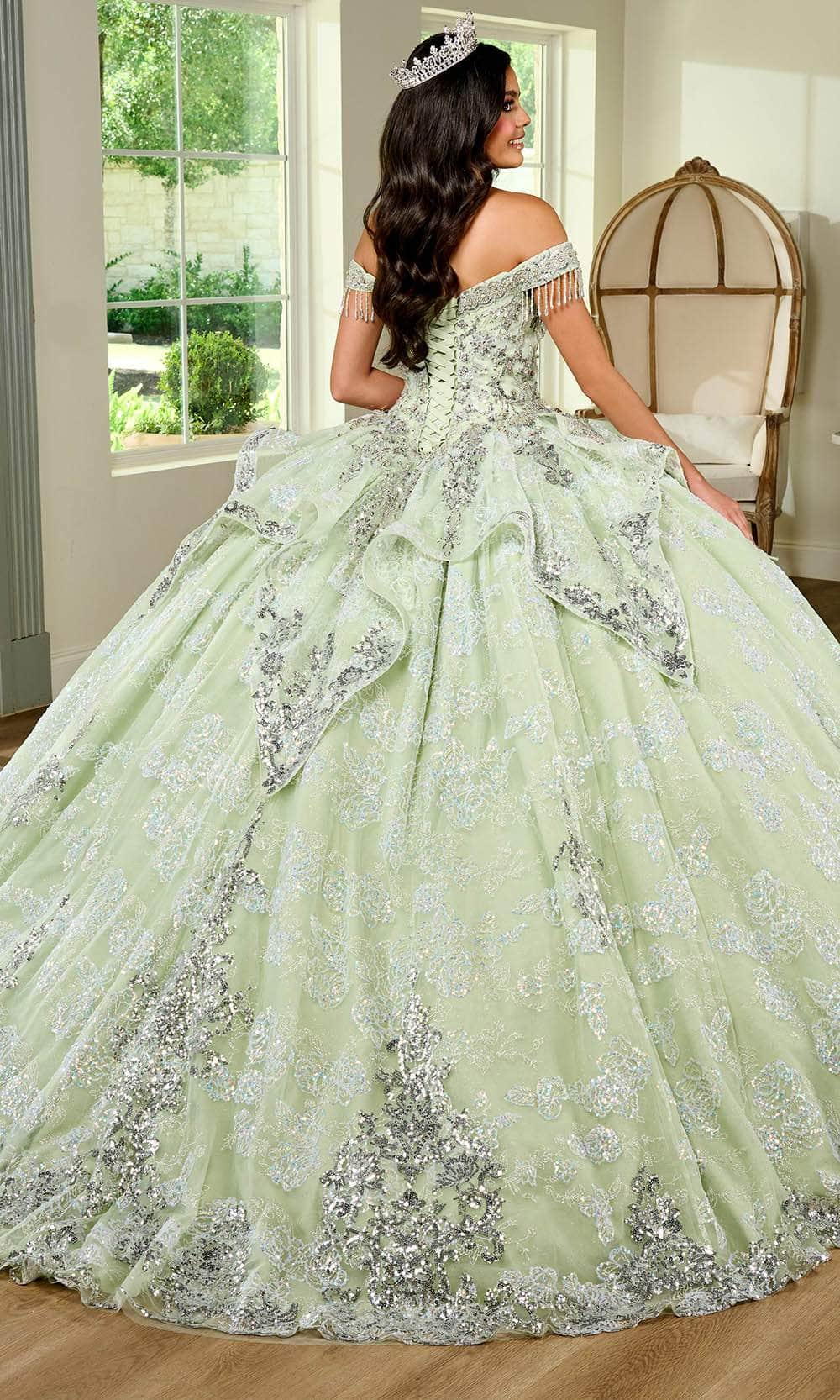 Rachel Allan RQ3128 - Off-Shoulder Detachable Tulle Sleeve Ballgown