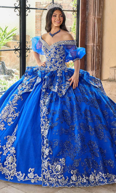 Rachel Allan RQ3128 - Off-Shoulder Detachable Tulle Sleeve Ballgown