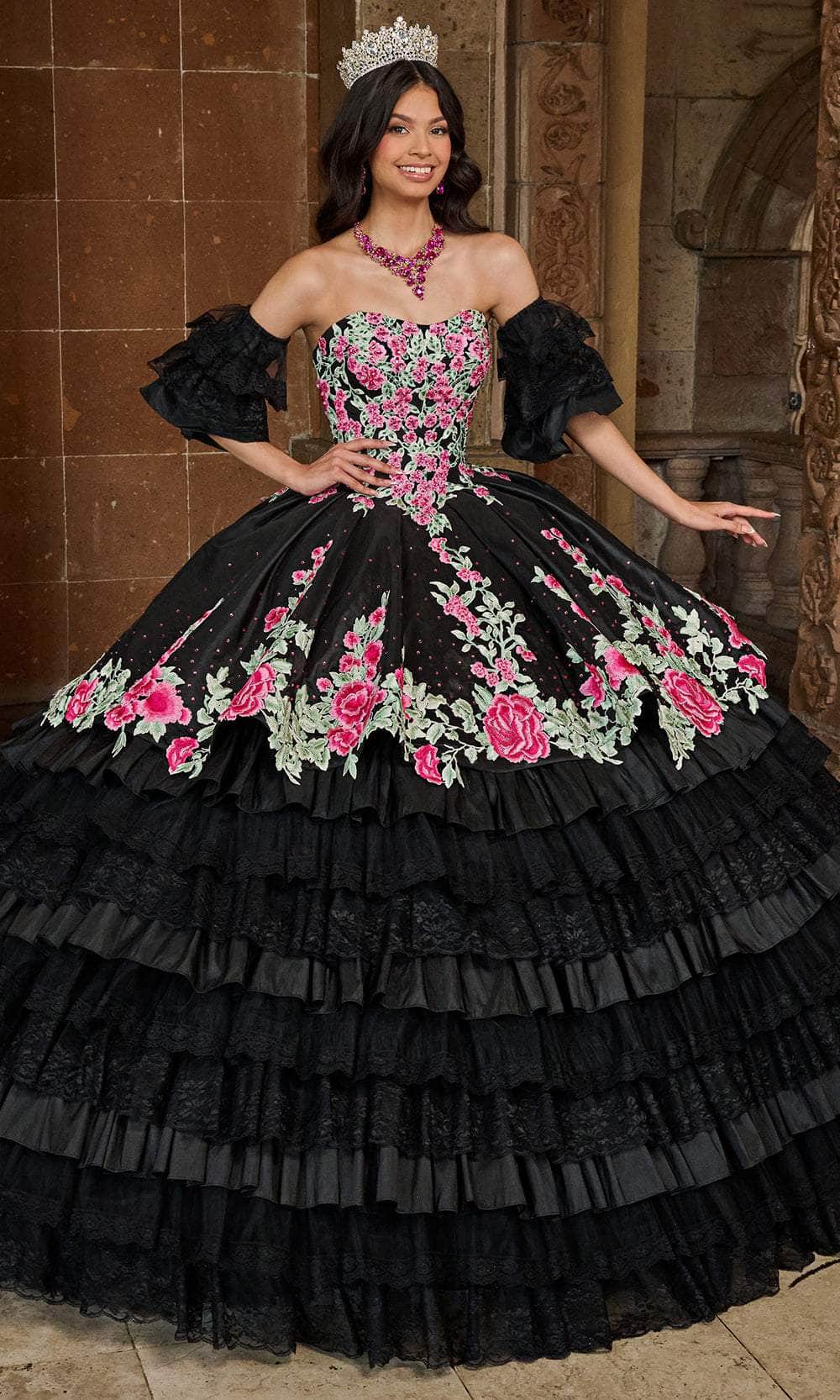 Rachel Allan RQ5002 - Strapless Floral Ballgown Ball Gowns 0 / Black Multi