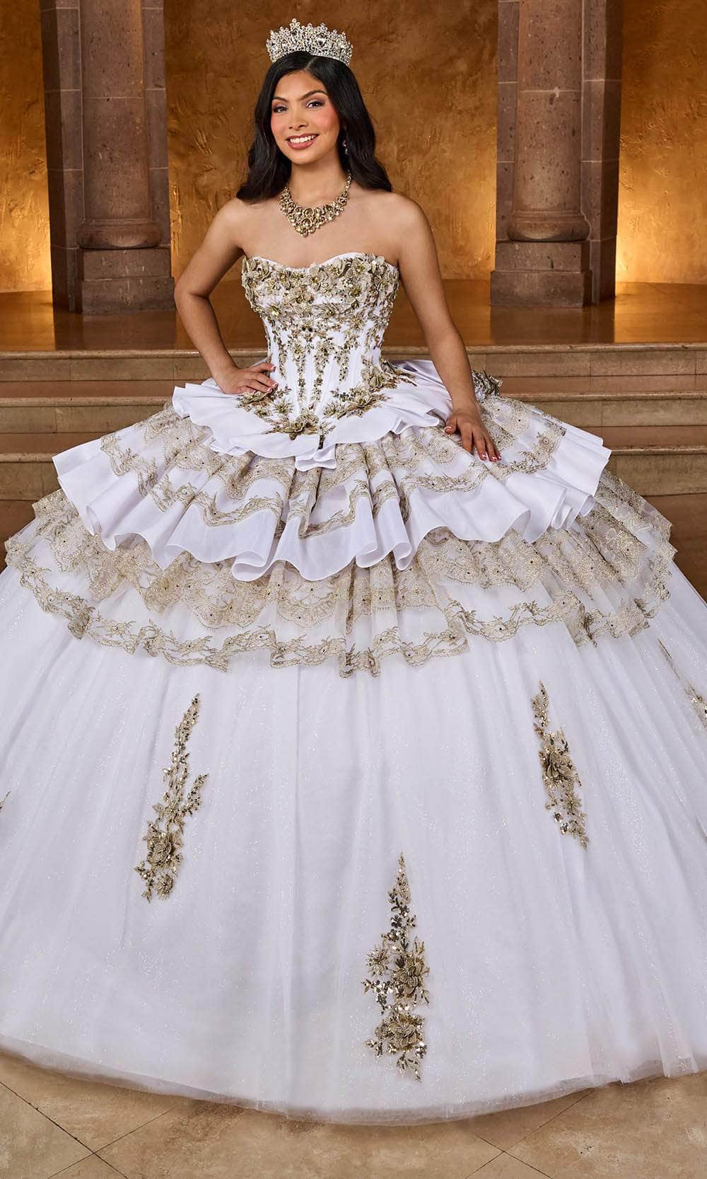 Rachel Allan RQ5003 - Strapless Layered Ballgown Ball Gowns 0 / White Gold