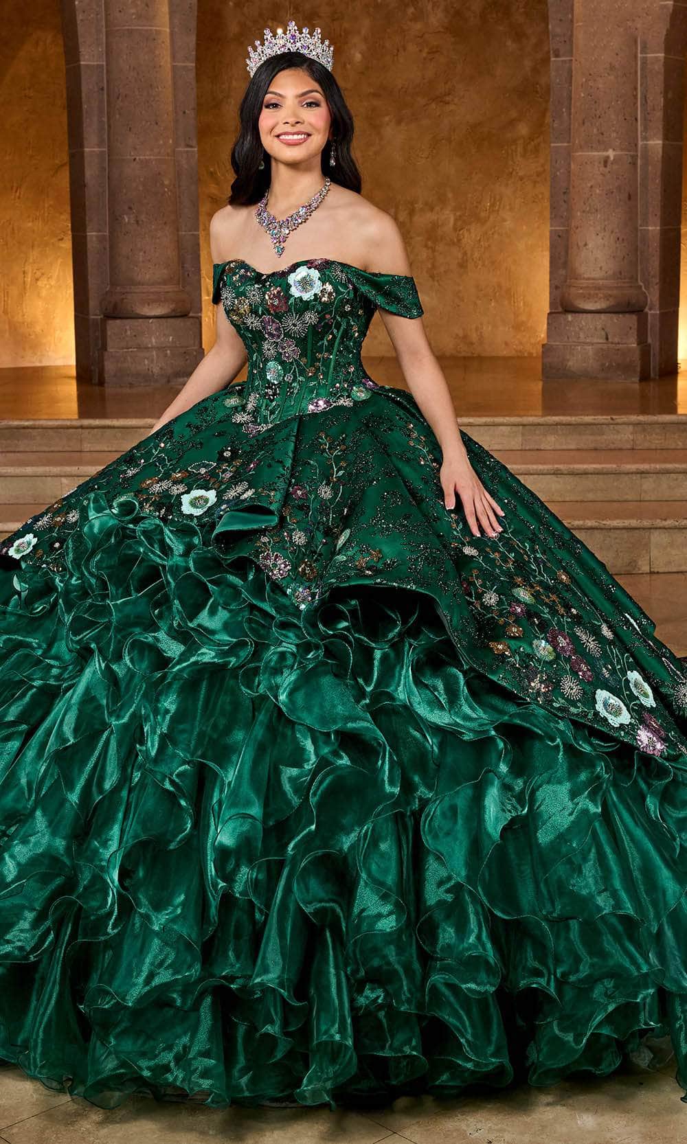 Rachel Allan RQ5004 - Strapless Floral Sequin Ballgown Ball Gowns 0 / Emerald Multi