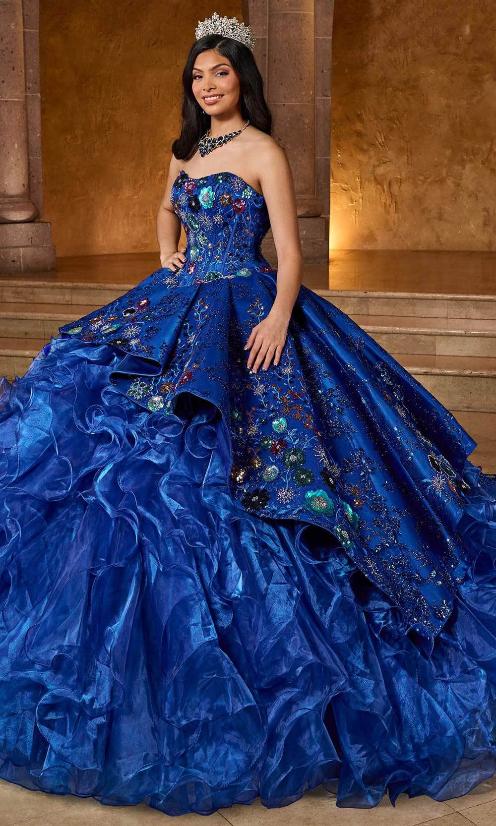 Rachel Allan RQ5004 - Strapless Floral Sequin Ballgown Ball Gowns 0 / Royal Multi
