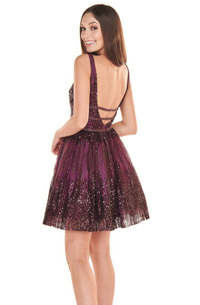 Rachel Allan Shorts - 4108 Sexy V-Neck Embellished A-Line Mini Dress Cocktail Dresses