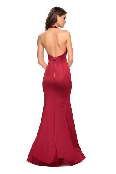 La Femme - Plunging Halter Trumpet Evening Dress 27653 In Red