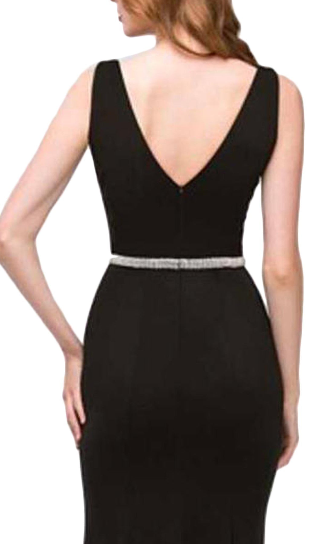 Eureka Fashion - Plunging V-neck Beaded Jersey Evening Dress In Black