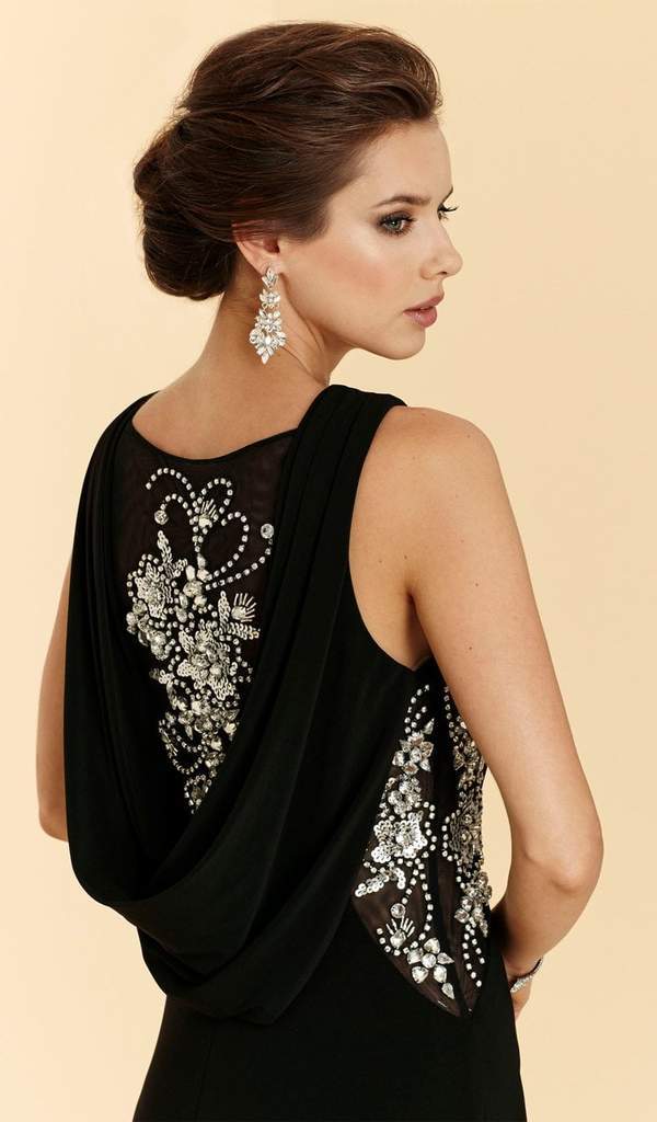 Rina Di Montella - Bejeweled Bateau Jersey Sheath Dress RD2029 - 1 pc Black in Size 10 Available CCSALE 10 / Black