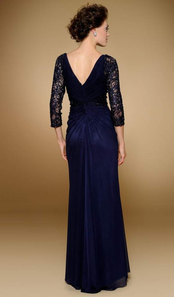 Rina di Montella - Pleated Surplice Bodice Chiffon Gown RD1813 - 1 pc Navy In Size 8 Available CCSALE 8 / Navy