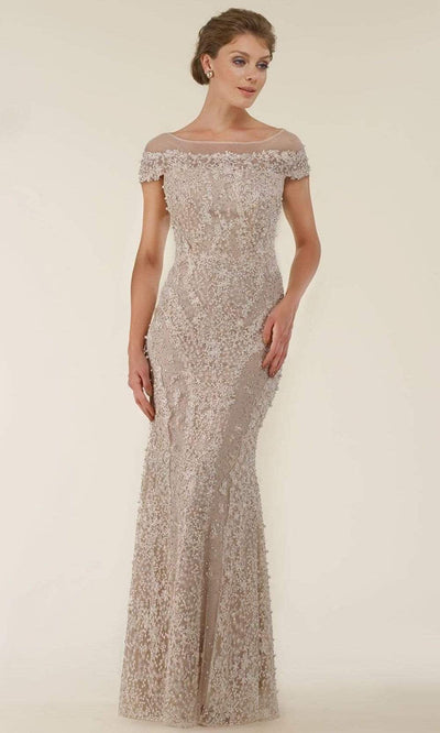 Rina di Montella - RD2403-1 Lace Applique Illusion Bateau Sheath Gown - 3 Pcs Silver & Nude in Sizes 18 and 20 Available CCSALE 18 / Silver & Nude