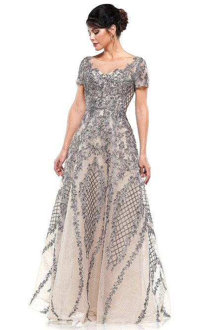 Rina Di Montella - RD2669 Embellished Bateau A-line Gown Mother of the Bride Dresses 4 / Grey Nude
