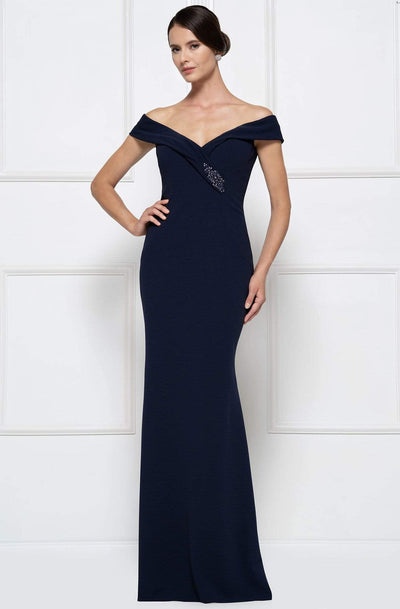 Rina Di Montella - RD2690 Embellished Off-Shoulder Sheath Dress Evening Dresses 4 / Navy