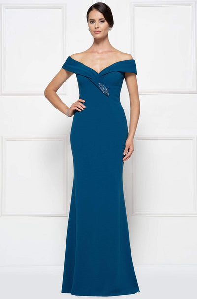 Rina Di Montella - RD2690 Embellished Off-Shoulder Sheath Dress Evening Dresses 4 / Peacock